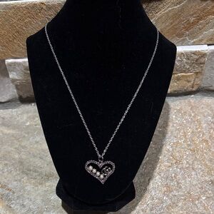 Gucci Silver, faux pearl and Crystal Heart Pendant Necklace
